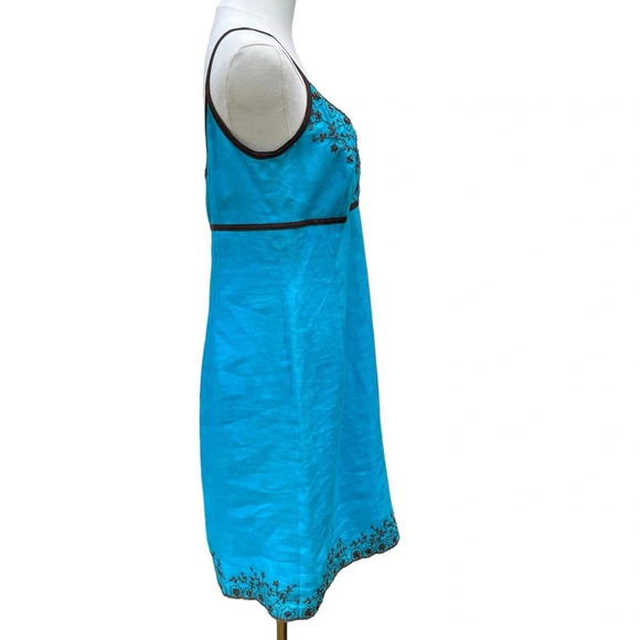 Donna Morgan NWT Blue Linen Beaded Midi Dress Size 12 - Picture 7 of 15